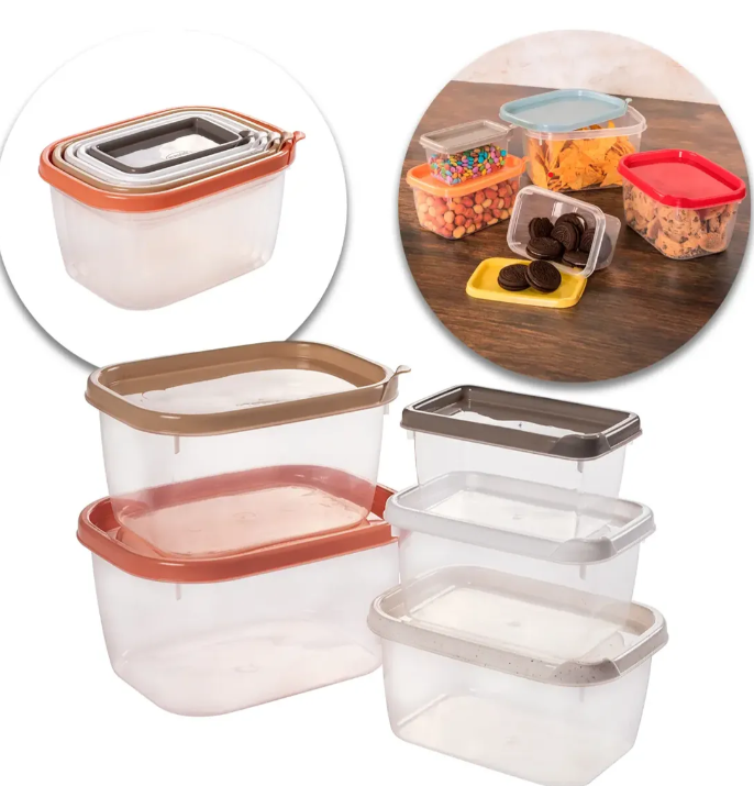 Kit 5 Potes Plástico Retangular Vasilha R$ 32,74